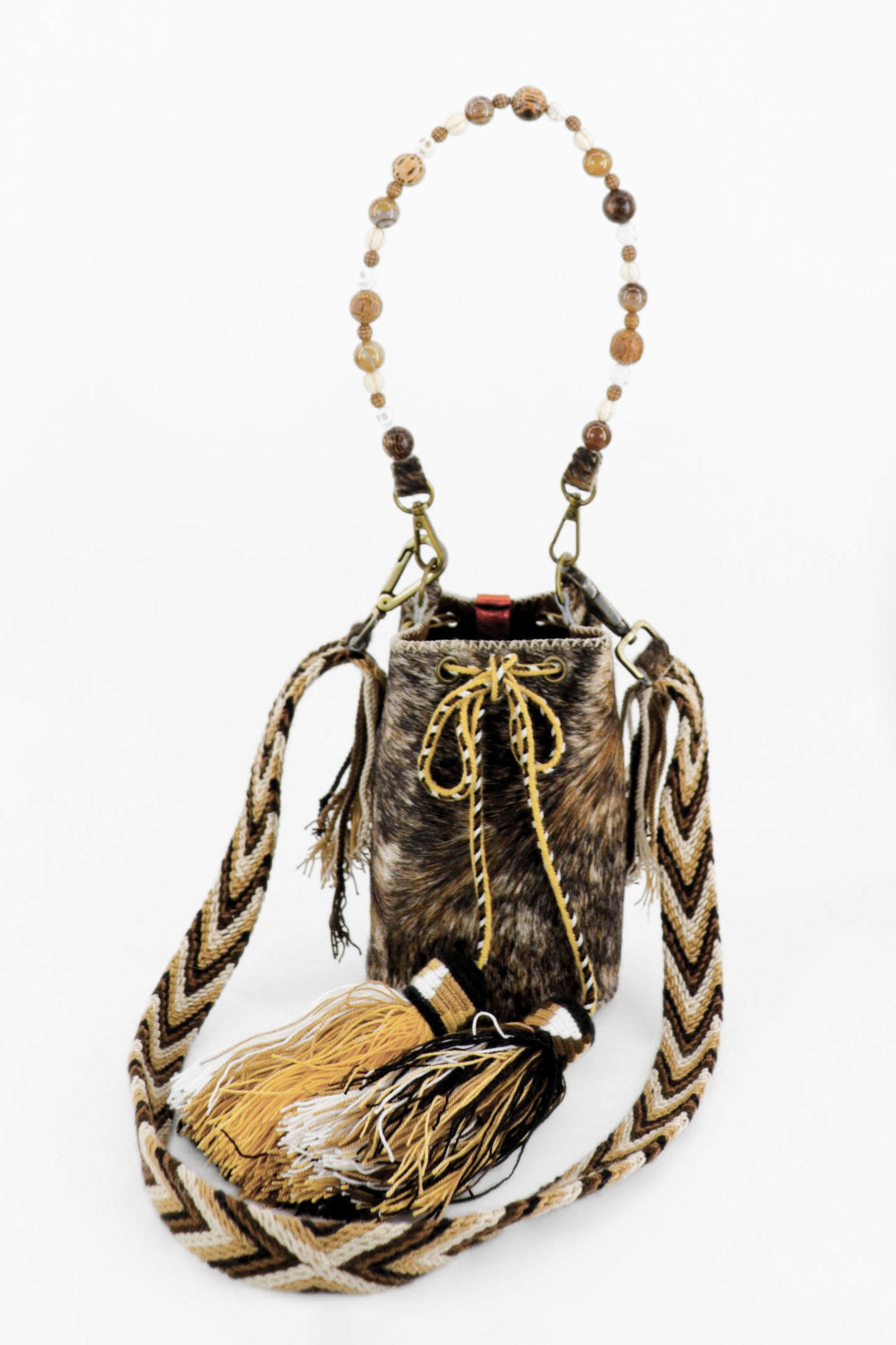 APÜNÜ BUCKET BAG X-SMALL FURRY / BRW&BLK - DRK BRW #350014